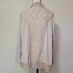 Susan Graver L Beige Cardigan Long Sleeve Open Front Lace Stretch Sweater